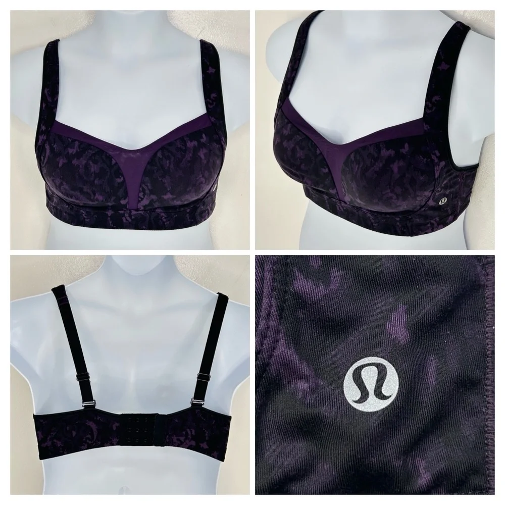 Lululemon Energy Sports Bra 36C‎ Purple Abstract Print Medium Support Athlesiure